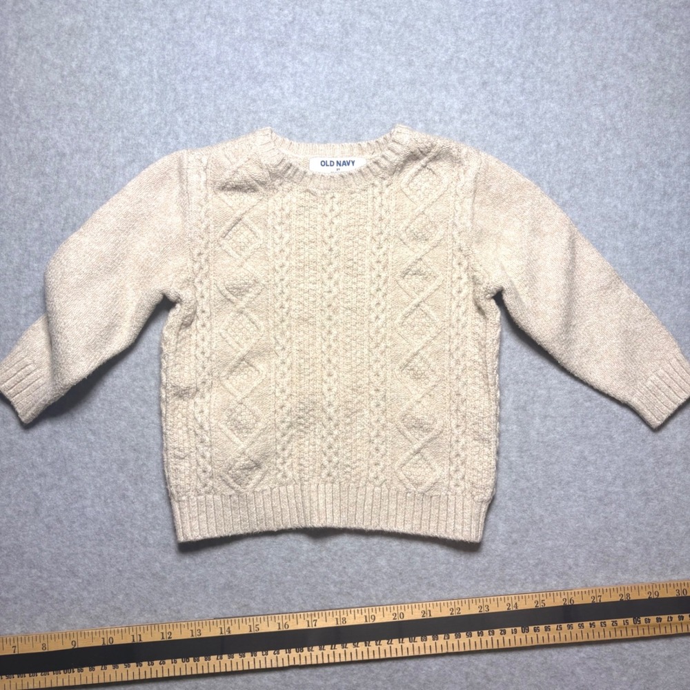 Old Navy Kids Oatmeal Beige Cable Knit Crewneck Sweater 2T